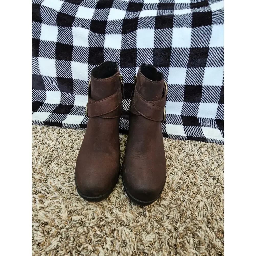 Sorel Joan of Arctic Wedge II Buckle Waterproof Leather Booties Brown Women’s 8